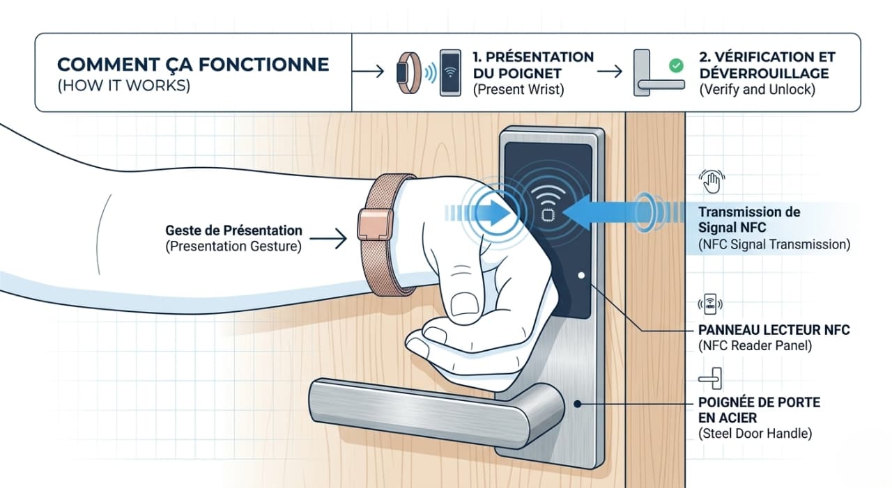 Bracelet NFC déverrouillant une serrure connectée